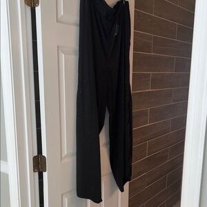 Simply Be Black Wide Leg Pants with stars on them satin